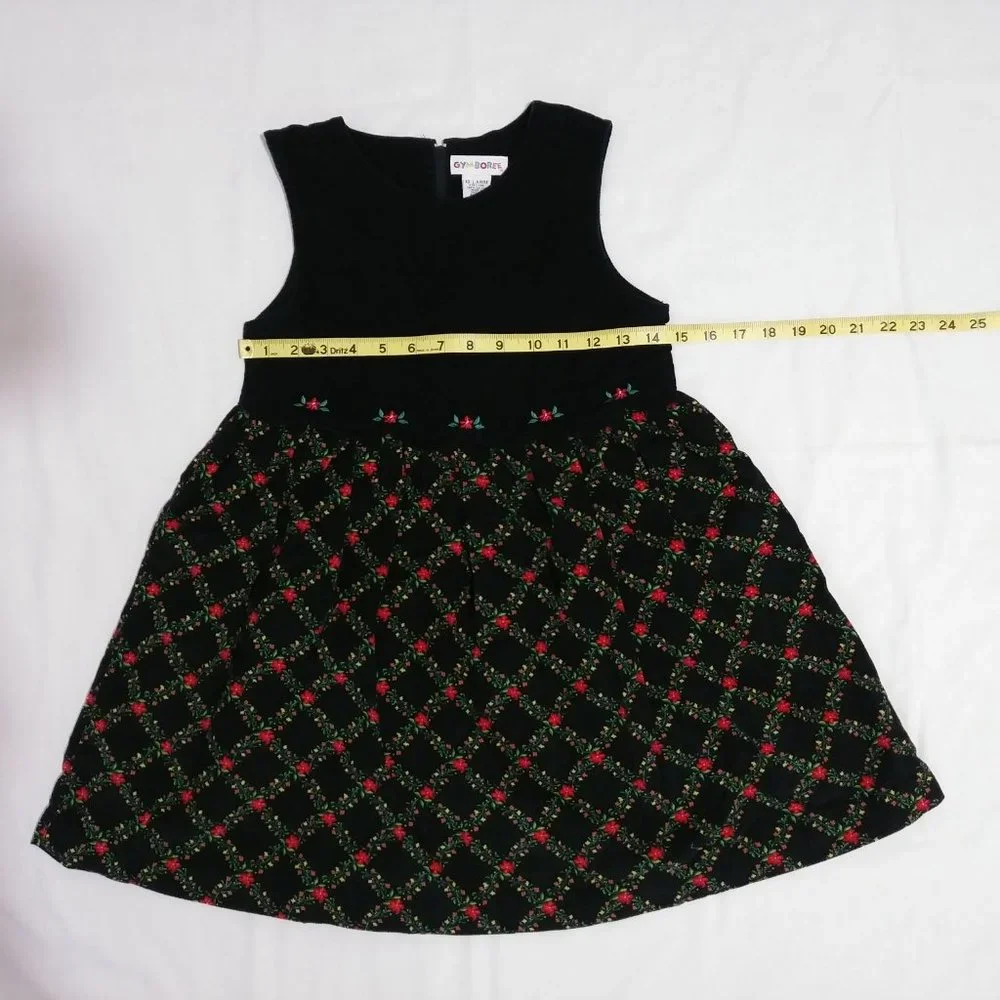 Gymboree Black Corduroy Floral Poinsettia Holiday Garland Dress Girls XXL 6-7yrs